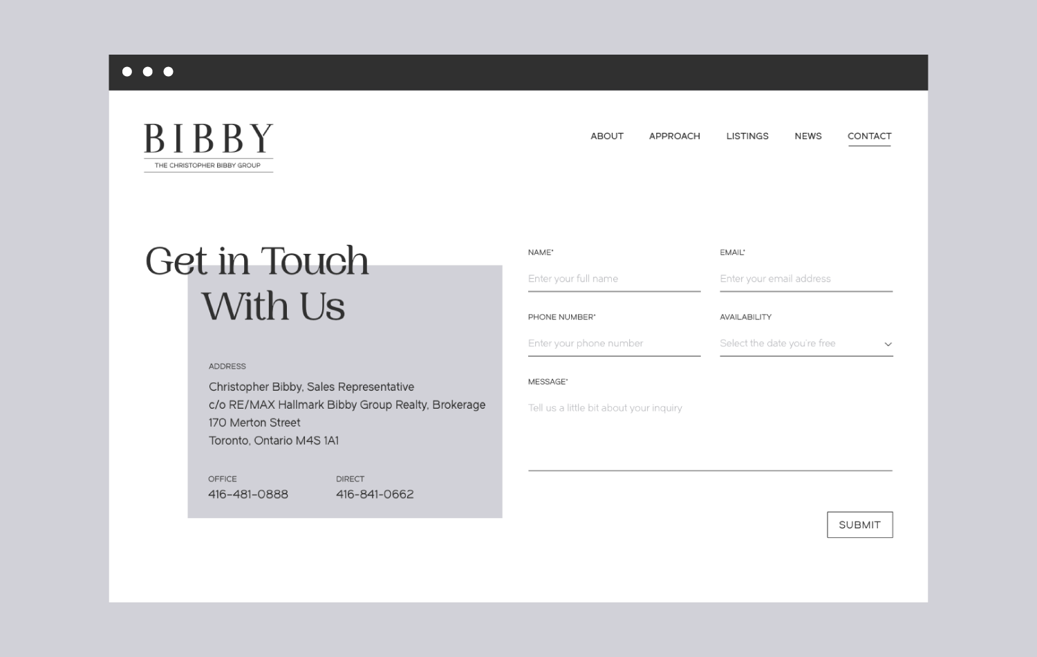 Bibby Website Contact Page
