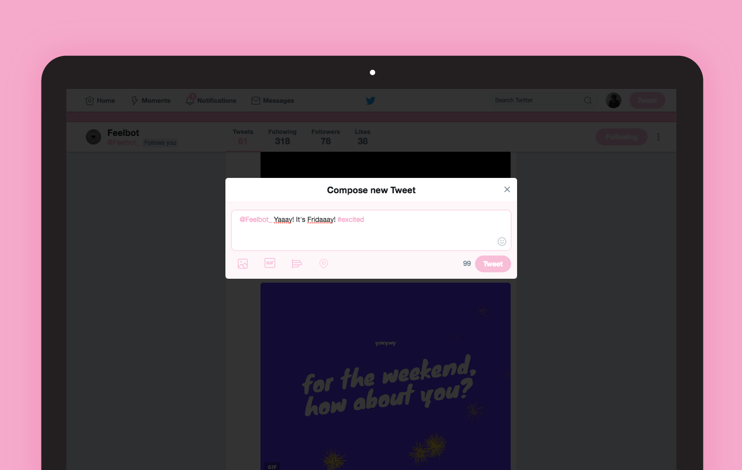 Step 1 - Tweet to @Feelbot_ with message and hashtag